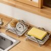 Stainless Steel Soap Dish with Removable Drip Tray - Contemporary Rectangular Countertop Saver & Sponge Holder Organizer for Bathroom Vanity, Shower, and Kitchen Sink