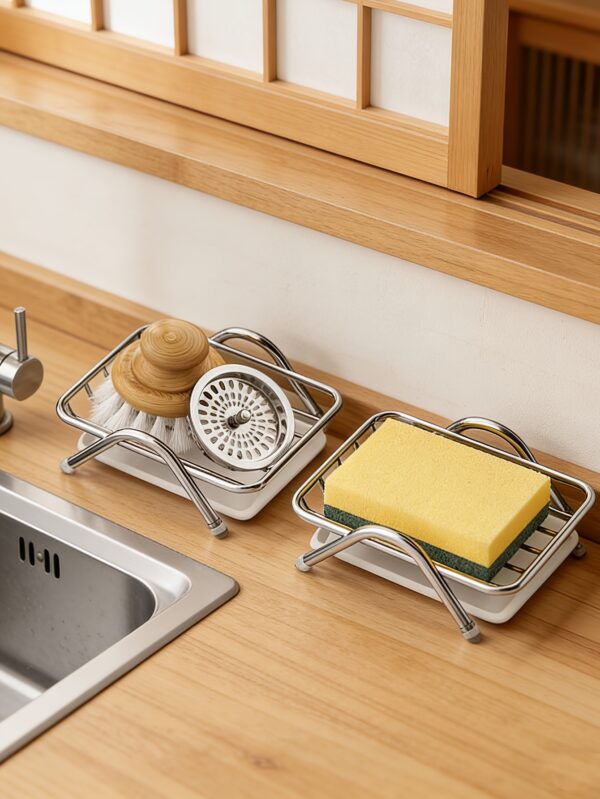 Stainless Steel Soap Dish with Removable Drip Tray - Contemporary Rectangular Countertop Saver & Sponge Holder Organizer for Bathroom Vanity, Shower, and Kitchen Sink