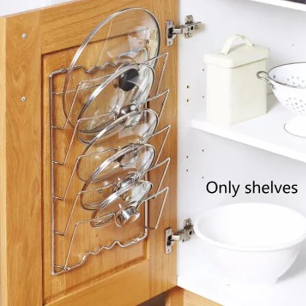 5-Tier Wall Mount Pot Lid Holder | Metal Kitchen Cabinet Organizer Rack