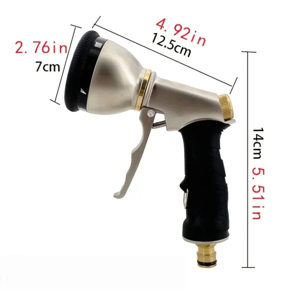 Heavy-Duty Zinc Alloy Garden Hose Nozzle | High-Pressure Spray Gun for Lawn Care & Car Wash