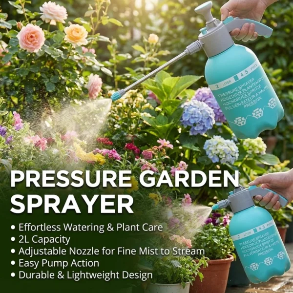 2L Portable Hand Pressure Garden Pump Sprayer with Extended Wand Nozzle