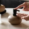 Wabi-Sabi Ceramic Soap Dispenser - Minimalist Refillable Liquid Hand Soap & Lotion Pump, Earthy Stoneware Countertop Cruet for Luxury Bathroom and Kitchen Decor