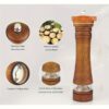 Premium Wooden Pepper Grinder and Salt Mill Set (2-Piece) - Manual Refillable Oak Wood Spice Grinders with Clear Acrylic Viewing Window & Adjustable Ceramic Coarseness for Kitchen, BBQ, and Dining Table