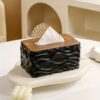 Modern Wavy Tissue Box Holder with Wood Lid – Minimalist Square Organizer for Bathroom & Living Room (Black)