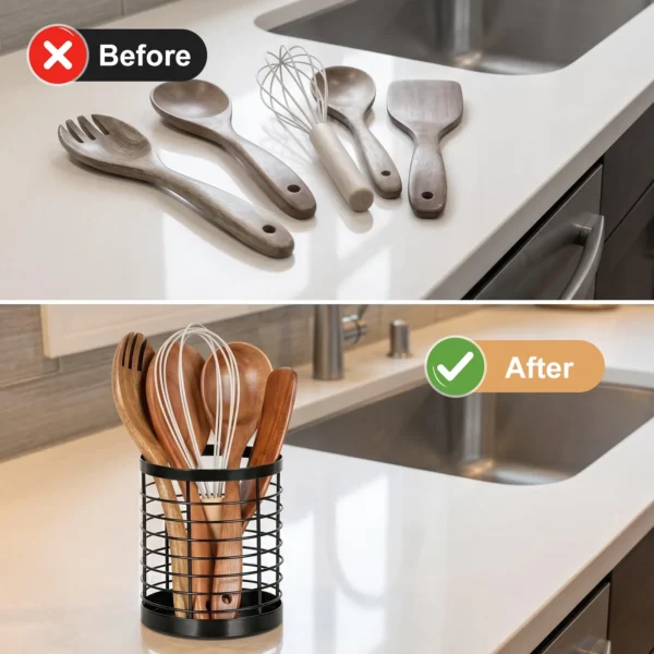 Stainless Steel Kitchen Utensil Holder | Countertop Cooking Tool Crock Organizer