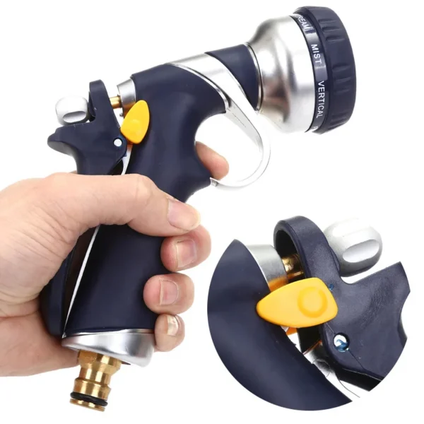 Heavy-Duty Zinc Alloy Hose Nozzle | 8-Pattern High-Pressure Water Spray Gun