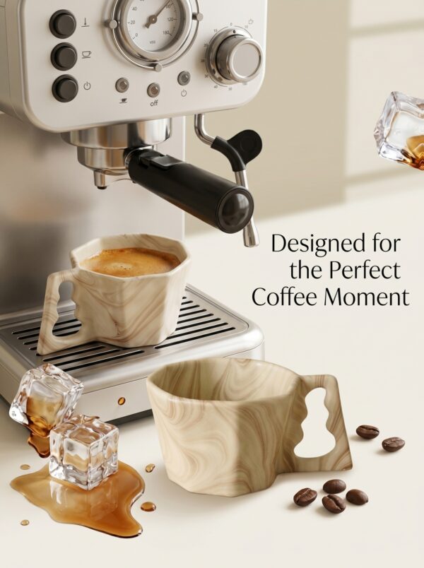 Creative Irregular Ceramic Coffee Mug – Stylish Marble Ink Wash Espresso & Latte Cup with Textured Handle
