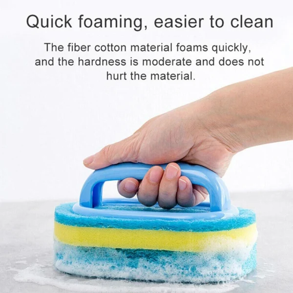 Ergonomic Heavy-Duty Scrub Brush with Handle | Multi-Surface Sponge Cleaner for Kitchen, Bathroom, Bathtub & Tile