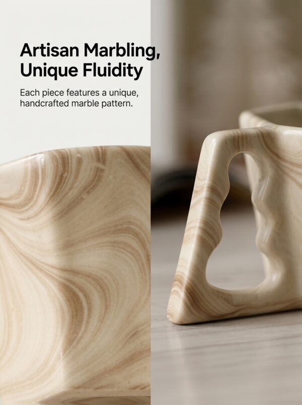 Creative Irregular Ceramic Coffee Mug – Stylish Marble Ink Wash Espresso & Latte Cup with Textured Handle