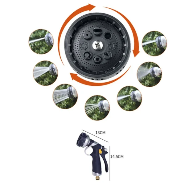 Heavy-Duty Zinc Alloy Hose Nozzle | 8-Pattern High-Pressure Water Spray Gun