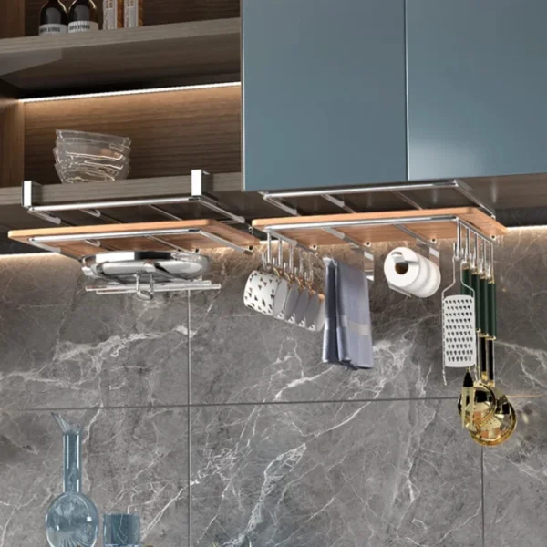 Under-Cabinet Stainless Steel Storage Rack | Mug Holder & Cutting Board Shelf