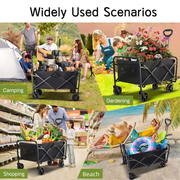 680LBS All-Terrain Heavy Duty Folding Wagon Cart – Large Capacity Multifunctional Utility Wagon for Camping, Gardening & Outdoor Sports (Black)