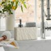 Natural Stone-Texture Kitchen Soap Dispenser with Sponge Holder - 2-in-1 Liquid Dish Soap Pump and Caddy Organizer for Kitchen Sink Countertop, Luxury Refillable Faux Resin Marble Sink Cruiser