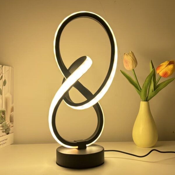 Modern LED Spiral Desk Lamp - Minimalist Twist Loop Table Light with 3 Adjustable Color Temperatures, Plug-in USB Decorative Bedside Accent Lamp for Bedroom, Living Room, and Office
