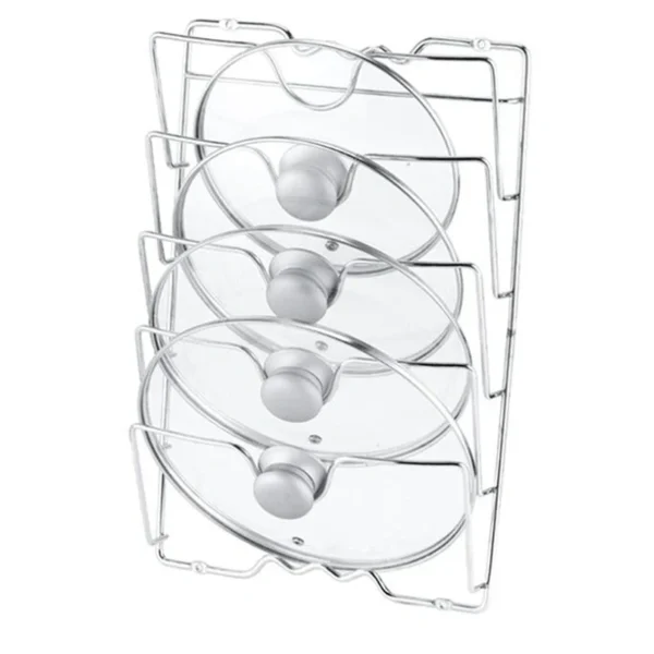 5-Tier Wall Mount Pot Lid Holder | Metal Kitchen Cabinet Organizer Rack