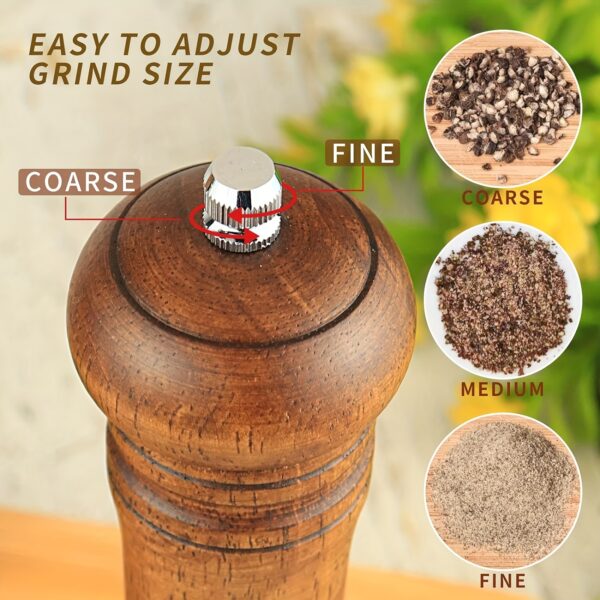 Premium Wooden Pepper Grinder and Salt Mill Set (2-Piece) - Manual Refillable Oak Wood Spice Grinders with Clear Acrylic Viewing Window & Adjustable Ceramic Coarseness for Kitchen, BBQ, and Dining Table