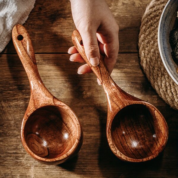 Handcrafted Large Wooden Rice Scoop & Kitchen Measuring Spoon - Premium Solid Wood Grain Cup, Flour Scoop, Multipurpose Water Dipper and Heavy-Duty Soup Ladle for Cooking and Baking