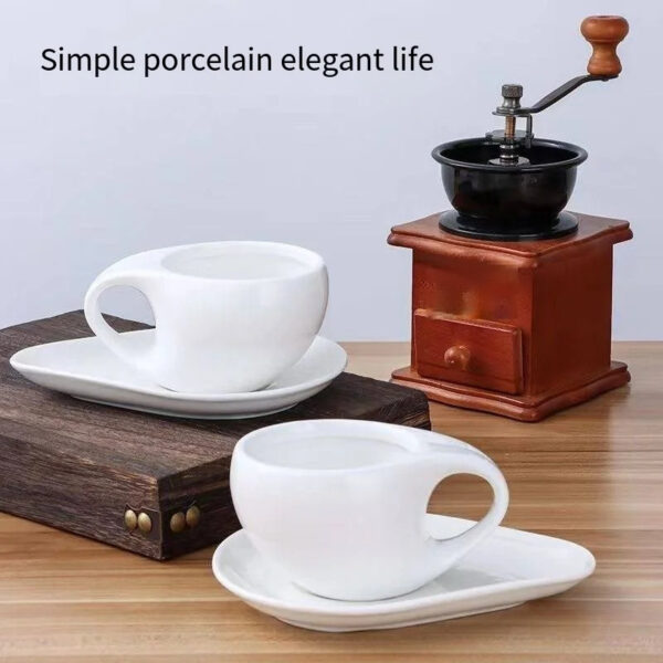 Creative Ceramic Coffee Cup and Saucer Set (200ml) - Modern European Crooked-Style Porcelain Tea Mug, Elegant Asymmetric Espresso & Milk Cup for Luxury Afternoon Tea