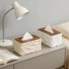Modern Wavy Tissue Box Holder with Wood Lid – Minimalist Square Organizer for Bathroom & Living Room (Black)
