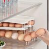 Automatic Rolling Egg Dispenser for Fridge - Double-Layer Space-Saving Fridge Door Egg Storage Box, Clear Plastic Gravity-Fed Egg Holder Rack Organizer for Kitchen Countertop and Refrigerator