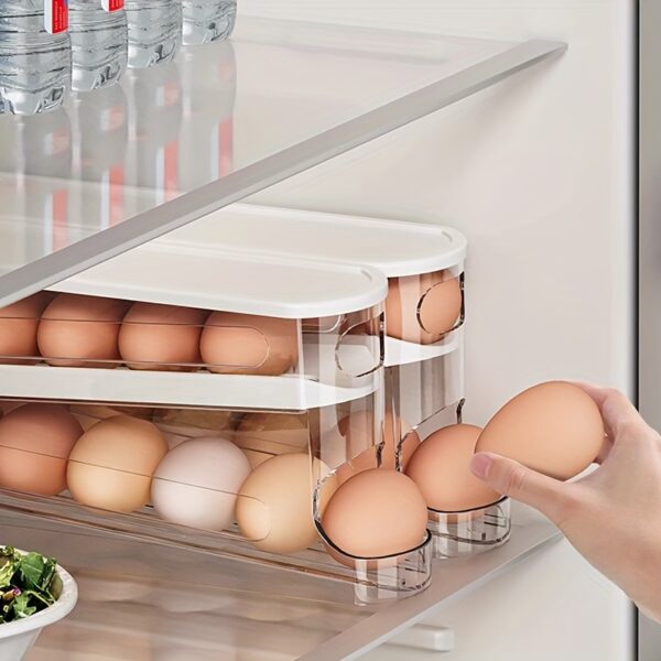 Automatic Rolling Egg Dispenser for Fridge - Double-Layer Space-Saving Fridge Door Egg Storage Box, Clear Plastic Gravity-Fed Egg Holder Rack Organizer for Kitchen Countertop and Refrigerator