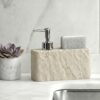 Natural Stone-Texture Kitchen Soap Dispenser with Sponge Holder - 2-in-1 Liquid Dish Soap Pump and Caddy Organizer for Kitchen Sink Countertop, Luxury Refillable Faux Resin Marble Sink Cruiser
