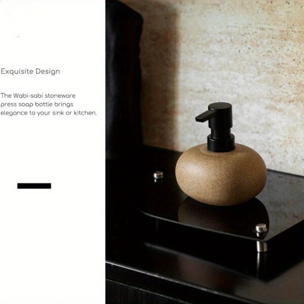Wabi-Sabi Ceramic Soap Dispenser - Minimalist Refillable Liquid Hand Soap & Lotion Pump, Earthy Stoneware Countertop Cruet for Luxury Bathroom and Kitchen Decor