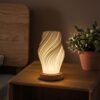 Modern Dimmable LED Table Lamp – Minimalist Wavy Accent Nightlight with Wood Base for Bedroom & Living Room