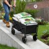 680LBS All-Terrain Heavy Duty Folding Wagon Cart – Large Capacity Multifunctional Utility Wagon for Camping, Gardening & Outdoor Sports (Black)