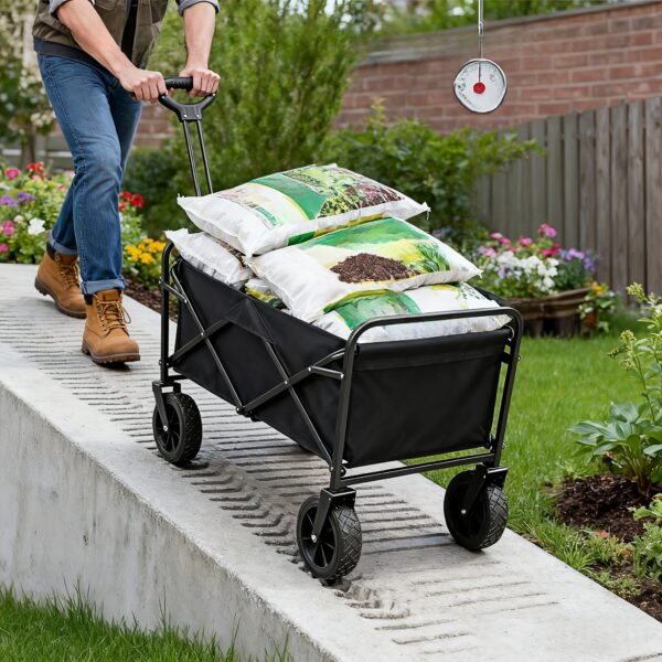 680LBS All-Terrain Heavy Duty Folding Wagon Cart – Large Capacity Multifunctional Utility Wagon for Camping, Gardening & Outdoor Sports (Black)