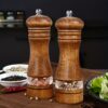 Premium Wooden Pepper Grinder and Salt Mill Set (2-Piece) - Manual Refillable Oak Wood Spice Grinders with Clear Acrylic Viewing Window & Adjustable Ceramic Coarseness for Kitchen, BBQ, and Dining Table