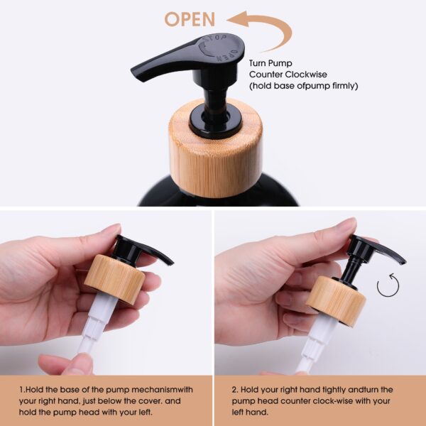 Premium Farmhouse Kitchen Soap Dispenser Set (2-Pack) – Matte Black & White Hand and Dish Soap Bottles with Bamboo Tray