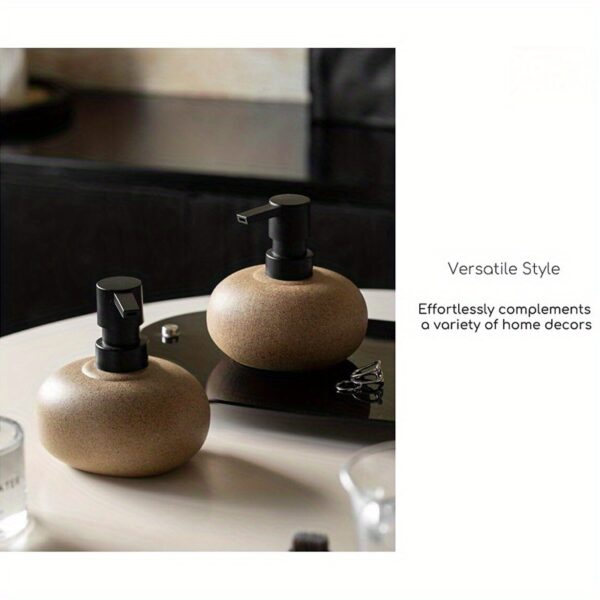 Wabi-Sabi Ceramic Soap Dispenser - Minimalist Refillable Liquid Hand Soap & Lotion Pump, Earthy Stoneware Countertop Cruet for Luxury Bathroom and Kitchen Decor