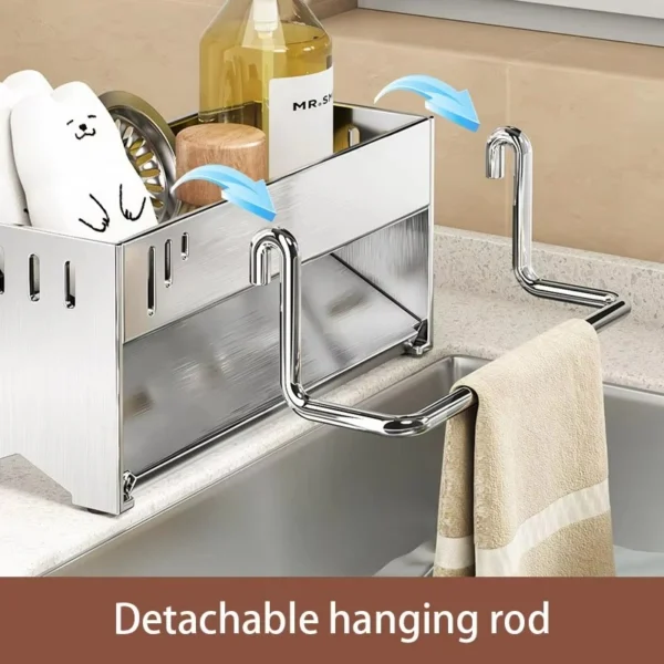 Stainless Steel Kitchen Sink Caddy Organizer | Multi-Functional Sponge Holder, Dish Soap & Rag Drain Rack