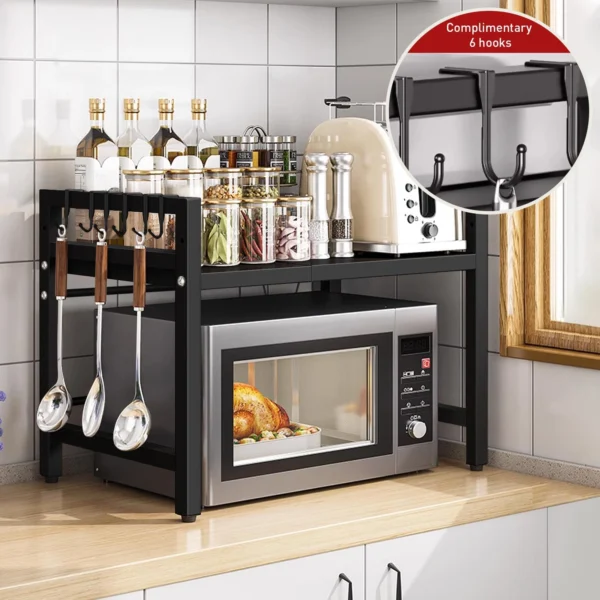 Expandable Microwave Rack Organizer | Heavy-Duty Kitchen Countertop Shelf