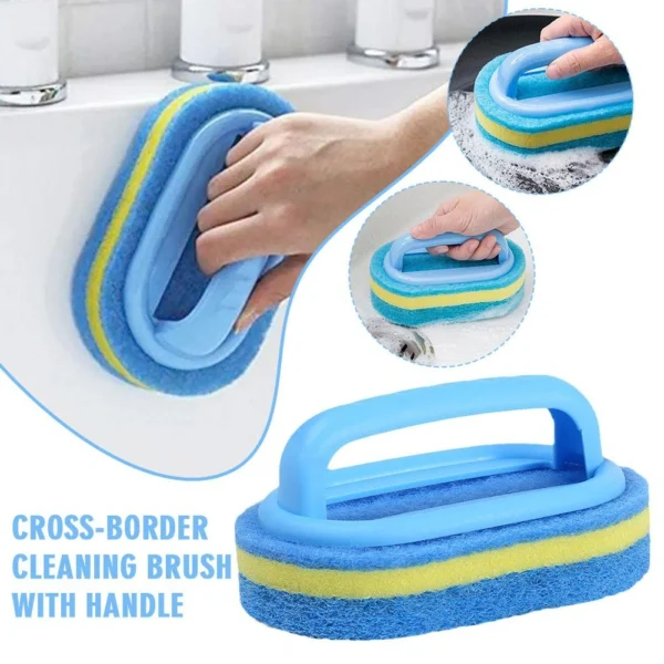 Ergonomic Heavy-Duty Scrub Brush with Handle | Multi-Surface Sponge Cleaner for Kitchen, Bathroom, Bathtub & Tile