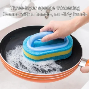 Ergonomic Heavy-Duty Scrub Brush with Handle | Multi-Surface Sponge Cleaner for Kitchen, Bathroom, Bathtub & Tile