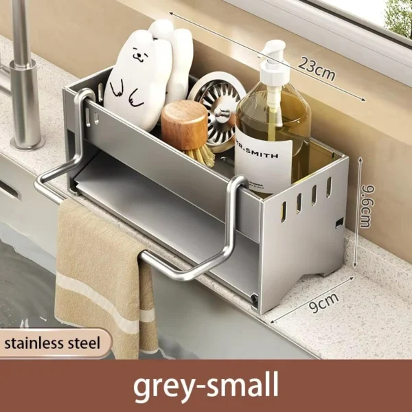 Stainless Steel Kitchen Sink Caddy Organizer | Multi-Functional Sponge Holder, Dish Soap & Rag Drain Rack