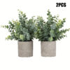 Artificial Eucalyptus Potted Plants (2-Pack) - Small Faux Greenery Desktop Decor in Textured Gray Pots, Realistic Plastic Plant Arrangement for Home, Office, Shelf, and Holiday Table Decoration