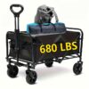 680LBS All-Terrain Heavy Duty Folding Wagon Cart – Large Capacity Multifunctional Utility Wagon for Camping, Gardening & Outdoor Sports (Black)