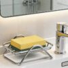 Stainless Steel Soap Dish with Removable Drip Tray - Contemporary Rectangular Countertop Saver & Sponge Holder Organizer for Bathroom Vanity, Shower, and Kitchen Sink