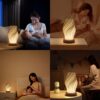 Modern Dimmable LED Table Lamp – Minimalist Wavy Accent Nightlight with Wood Base for Bedroom & Living Room