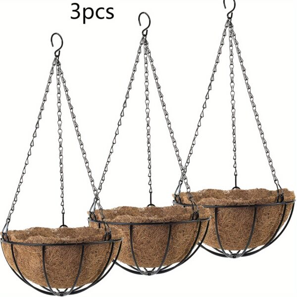 Premium 10-Inch Hanging Planter Basket Set (3-Pack) – Rust-Proof Metal Wire Flowerpots with Natural Coco Liners for Patio, Porch & Balcony