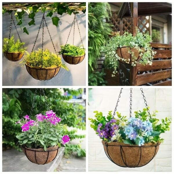 Premium 10-Inch Hanging Planter Basket Set (3-Pack) – Rust-Proof Metal Wire Flowerpots with Natural Coco Liners for Patio, Porch & Balcony