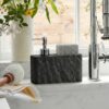Natural Stone-Texture Kitchen Soap Dispenser with Sponge Holder - 2-in-1 Liquid Dish Soap Pump and Caddy Organizer for Kitchen Sink Countertop, Luxury Refillable Faux Resin Marble Sink Cruiser