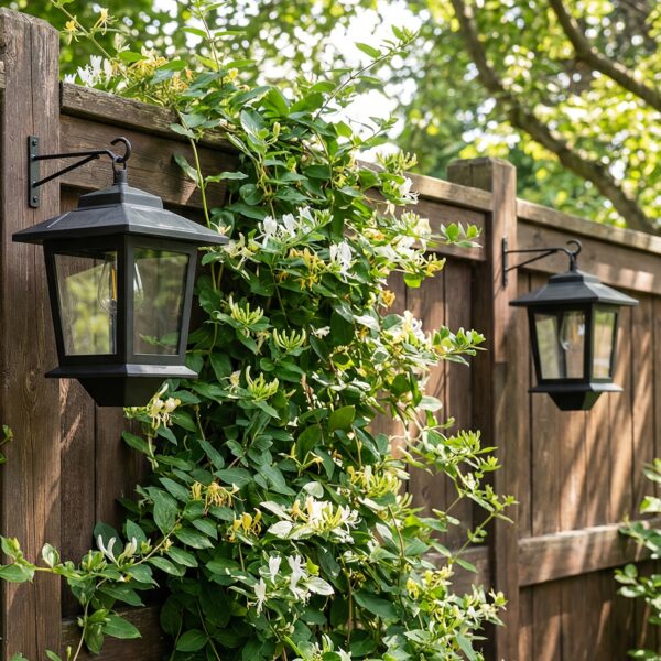 Outdoor Solar Wall Lanterns (2-Pack) - Anti-Rust Metal Hanging Solar Sconces with 4 Solar Panels, 3000K Warm White Dusk to Dawn LED Glass Bulb Lights for Porch, Patio, and Garage