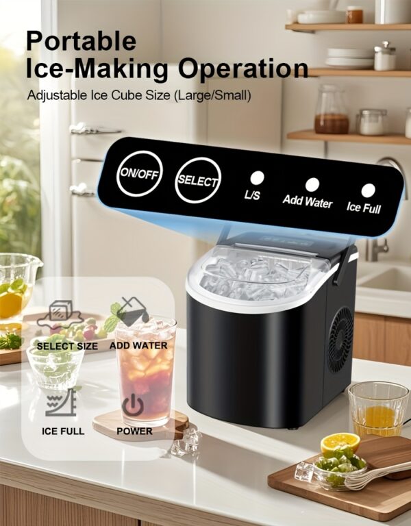 Portable Countertop Ice Maker Machine with Carrying Handle - Fast 6-Minute Bullet Ice Machine, 29 lbs Daily Yield, Compact Automatic Ice Maker with Basket and Scoop for Home Kitchen, Office, and RV