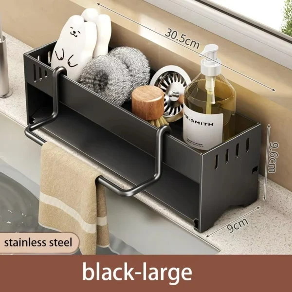 Stainless Steel Kitchen Sink Caddy Organizer | Multi-Functional Sponge Holder, Dish Soap & Rag Drain Rack