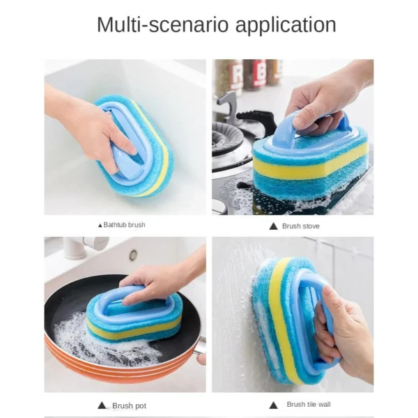 Ergonomic Heavy-Duty Scrub Brush with Handle | Multi-Surface Sponge Cleaner for Kitchen, Bathroom, Bathtub & Tile