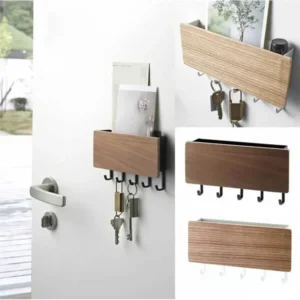 Modern Wooden Wall Key Holder & Mail Organizer | Minimalist Entryway Coat Rack